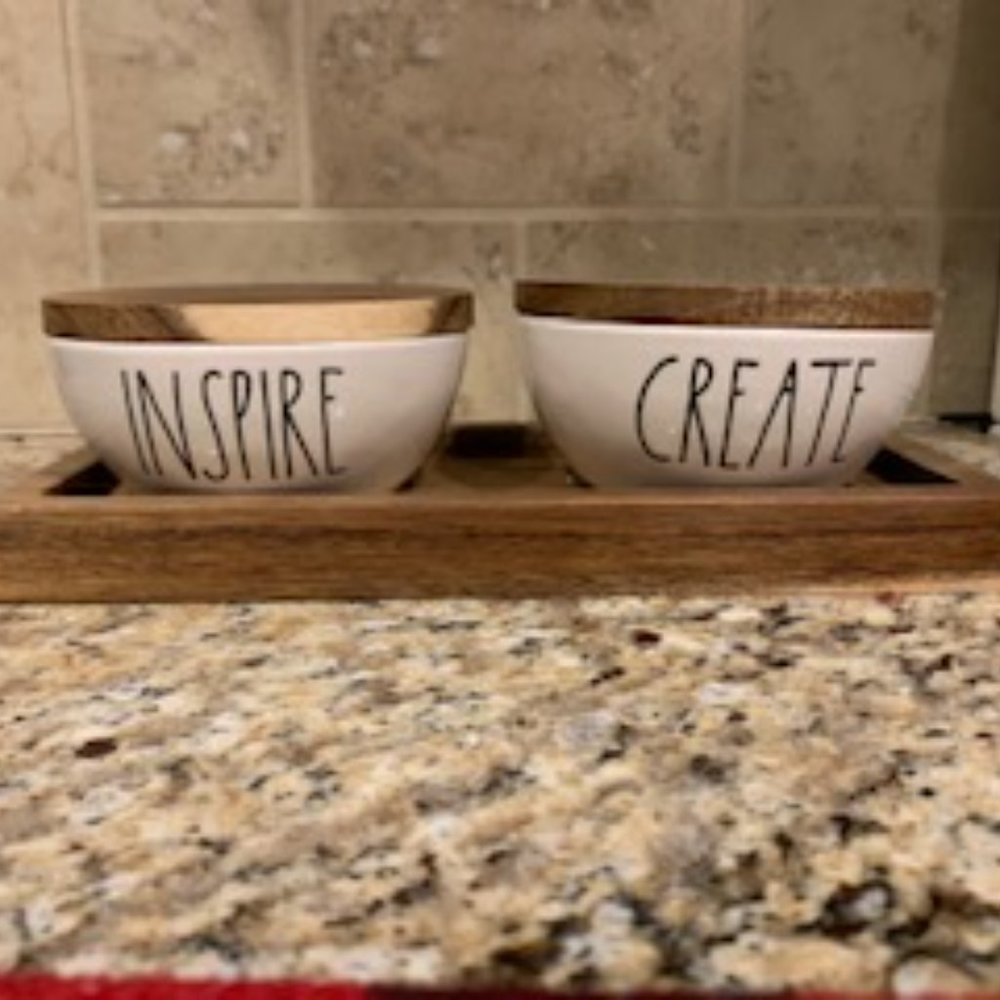 Rae Dunn, "create and inspire" pinch bowls